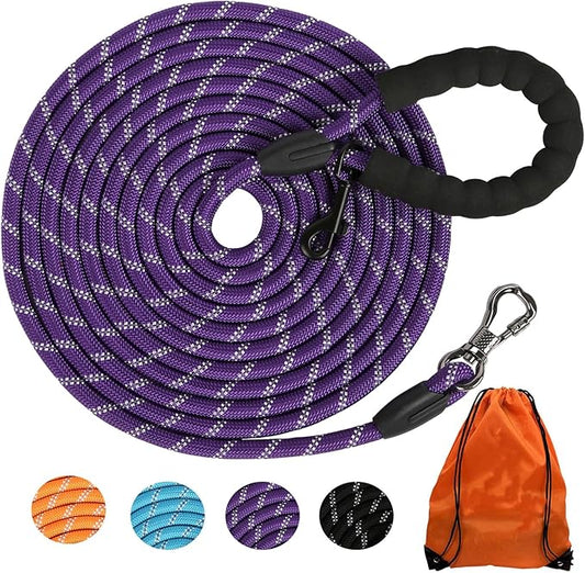 100FT Long Dog Leash for Dog Training, Lockable Hook Reflective Leash, Heavy Duty Dogs Lead Tie Out Rope for Large Medium Small Dogs Outside Walking, Playing, Camping, or Yard