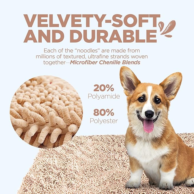 Soggy Doggy Doormat Plain Solid Color Design - Ultra Absorbent Microfiber Chenille Wet Dog Mat for Muddy Paws - Non-Slip and Machine Washable (Beige, Large 26” x 36”)