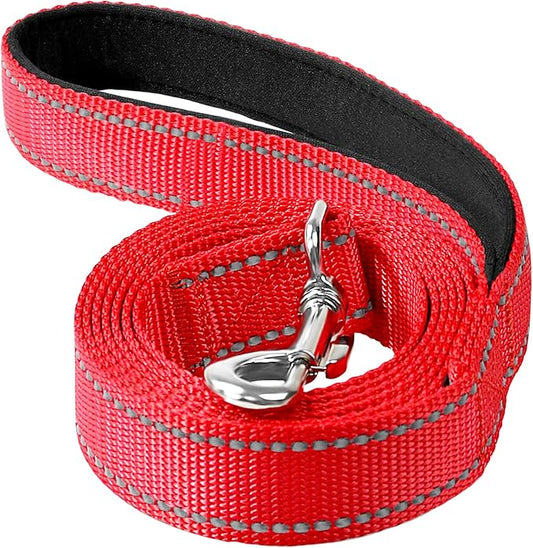 6FT Reflective Nylon Dog Leash with Soft Padded Handle for Walking, Running and Training, Supports Small Medium and Large Dogs (Red, 1 Inch Wide)