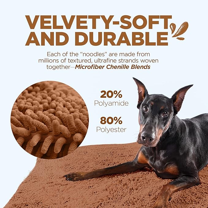 Soggy Doggy Doormat Plain Solid Color Design - Ultra Absorbent Microfiber Chenille Wet Dog Mat for Muddy Paws - Non-Slip and Machine Washable (Caramel Brown, Extra-Large 36” x 60”)