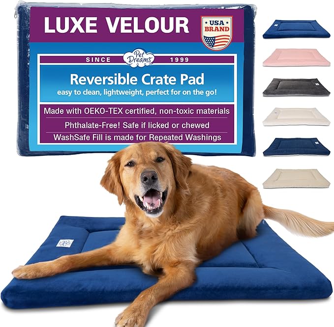 Pet Dreams Dog Crate Pad - Washable Kennel Mat, Crate Pads for Dog Cages, Non-Toxic, Flat Indoor Cat Bed, Fits iCrate 18, 24, 30, 36, 42, 48 Inches (Blue, X Small, 18")