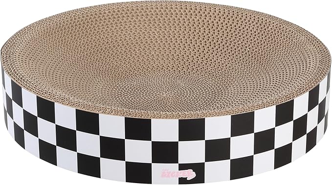 CSR1010F Nelson 20.13" Modern Cardboard Round Bowl Cat Scratcher with Catnip, Checkered