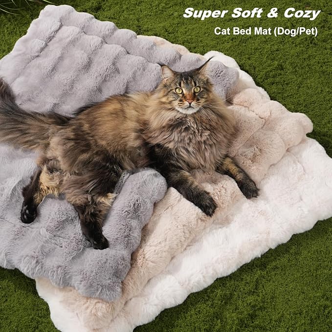 Dog Beds Mat Cute Cat Beds for Indoor Cats Faux Fur Pet Pad with Non-Slip Bottom Plush Kitten Bed for Carriers/Sofa Puppy Washable 27 x 20 Inch Large Grey