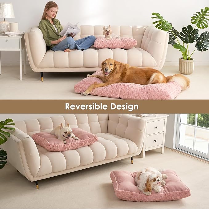 EHEYCIGA Reversible Dog Crate Bed Washable, Comfort Fluffy Plush Dog Kennel Pad for Small Doggie and Cats, Deluxe Machine Washable Pet Sleeping Mats, 23" x 18"x 3", Pink