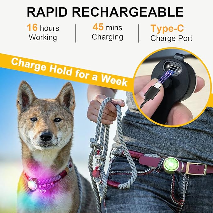 Tubasion 2-Pack Dog Lights for Night Walking, Upgraded 8 Modes Rechargeable Dog Collar Lights for Nighttime Clip On, IPX6 Waterproof and Silicone Band Safety Lights for Dog Collars