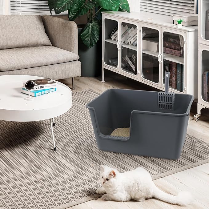 Extra Large Cat Litter Box with High Sides, Anti-Splashing Kitty Litter Box for Muti Cats, Open Big Cat Litter Pan, 4 Pack(Grey)