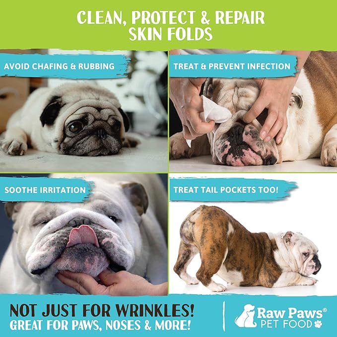 Raw Paws Wrinkle & Skin Balm - Value Size - (4-Ounce) - Natural Wrinkle Balm for Dogs, Paste for Bulldogs - Dog Cream for Face, Skin Fold Care for Dogs - Dogs Tail Pocket Cleaner, Dog Healing Ointment