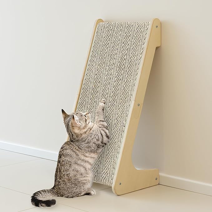 PETKARAY L Shape Cat Scratcher, Sisal Kitty Scratching Ramp, Vertical Scratch Pad for Indoor Cats, 25.4" Furniture Protector with Catnip, Chevron