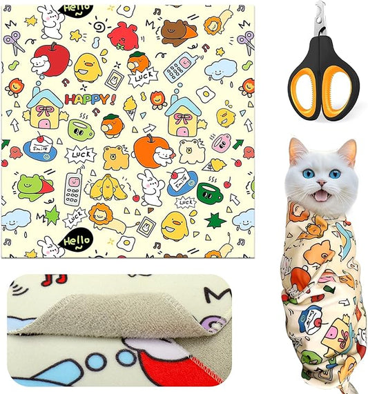 Mity rain Cat Grooming Supplies - Cat Wrap for Cutting Nails with Cat Nail Clipper, Cat Restraint for Nail Clipping to Anti-Runaway/Scratch/Bitten, Cat Swaddle Wrap for Calming & Holding Cat (Large)