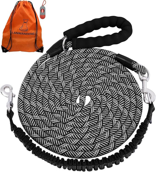 Long Dog Leash with Reflective Threads 15FT 20FT 30FT 50FT,Heavy Duty Bungee Dog Leashes for Small Medium Large Dogs,Shock Absorbing Training Leash for Walking,Hunting,Camping&Yard