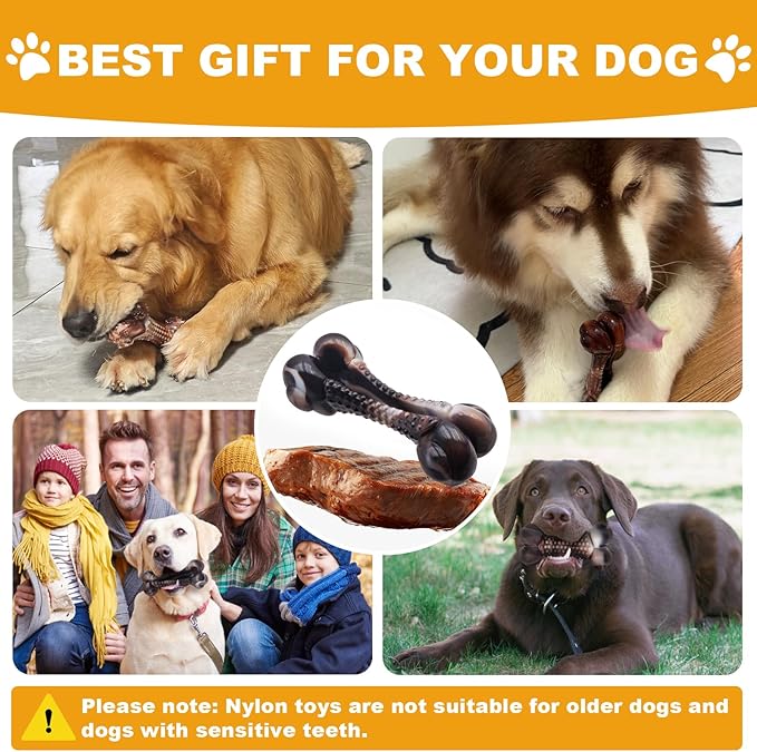 Dog Chew Toys for Aggressive Chewers, 2Pack Indestructible Dogs Bone Toy for Large Small Medium Breeds, Durable Tough Nylon Dog Toys To Keep Them Busy, Puppy Teething Dogs Toy Bone, Beef&Bacon Flavor