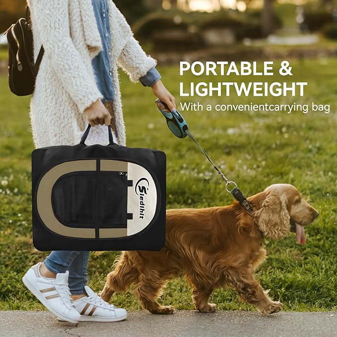 Dog Cat Playpen, Medium Puppy Pet Playpen, Dog Crate Tent Cage Indoor/Outdoor, Portable Pop Up Dogs Kennel Playpen with Carrying Case for Dogs/Cats/Rabbits Coffee