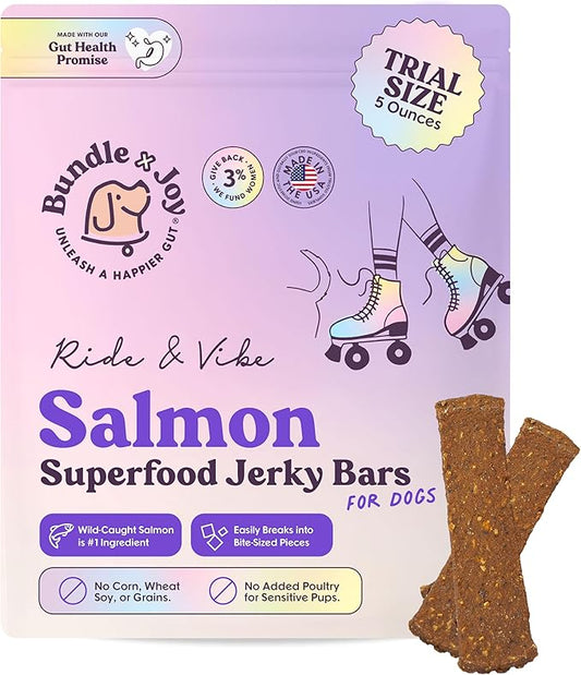 Ride & Vibe Dog Treats, Wild Caught Salmon Jerky, Snack Bars, Puppy Training Treats, Natural Superfood, Grain, Corn, Poultry & Soy Free, 5oz