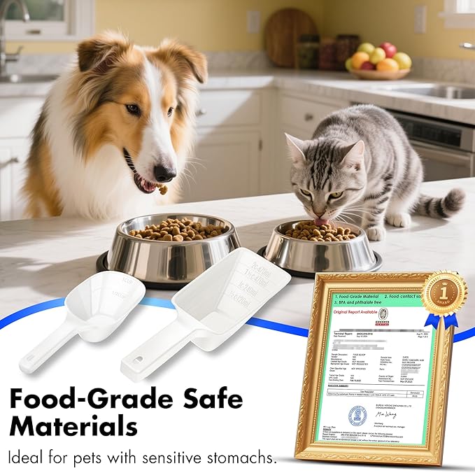 Food Scoop 2 PACK,2 Cup Capacity Dog Food Scoop With Measuring Lines For Dog, Puppy and Cat Coffee Bean Scoop, Flour Scoop (Small & Large White)