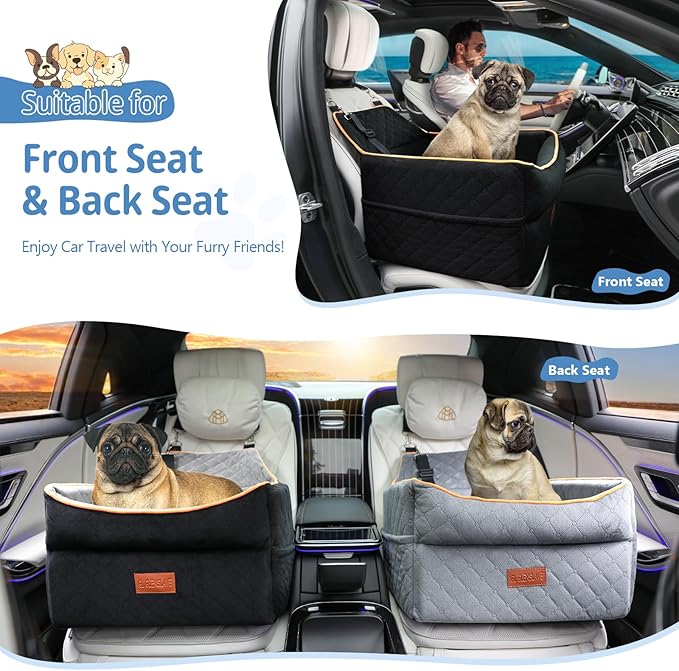 Dog Car Seat for Small Medium Dogs, Memory Foam Dog Booster Seat for Dogs 0-35 lbs, Anti-Slip Pet Seat with 2 Adjustable Leashes, Elevated Dog Travel Bed with Storage Pockets