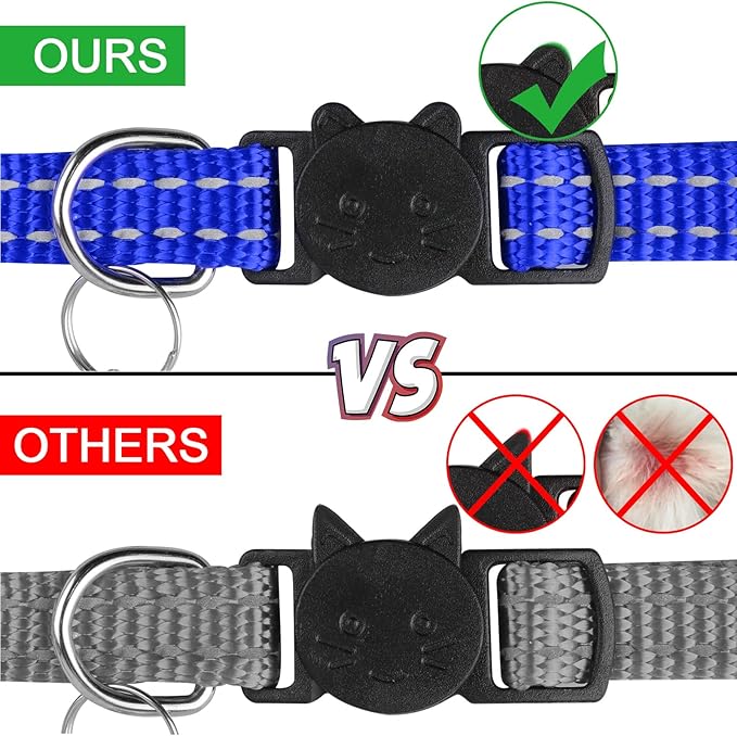 Cat Collar Personalized - Breakaway Reflective Cat Collar with Bell-Custom Cat Collars Engraved with Name and Phone, Adjustable for Cats and Kitten