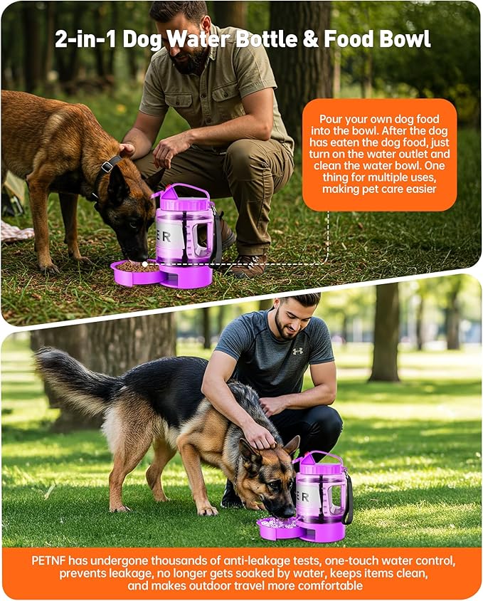 Portable Dog Water Bottle Bowl - 77 oz Travel Water Bowl Dispenser for Dogs Leak Proof, Suitable for Large Pet Drinking, A Must Have for Outdoor, Camping, Walking, Beach, Hunting Other Scenes （Purple）