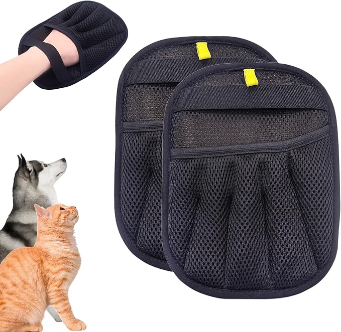 Pet Hair Remover Electrostatic Gloves,Pet Hair Removal for Cats & Dogs, Cat Grooming Gloves，Pet Hair Fur Removal Mitt, Cleanup for Furniture, Clothing, and Upholstery,Reusable (2pcs)