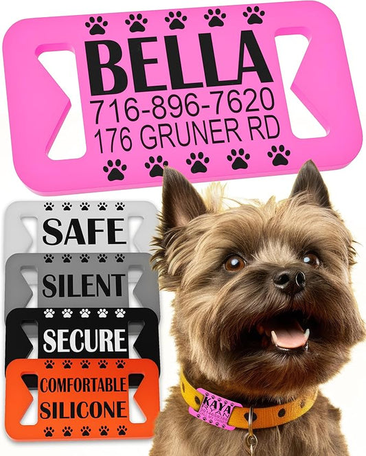 Dog ID Tags Personalized, Silicone Dog Tag Personalized for Pets, Custom Pet Name Tags