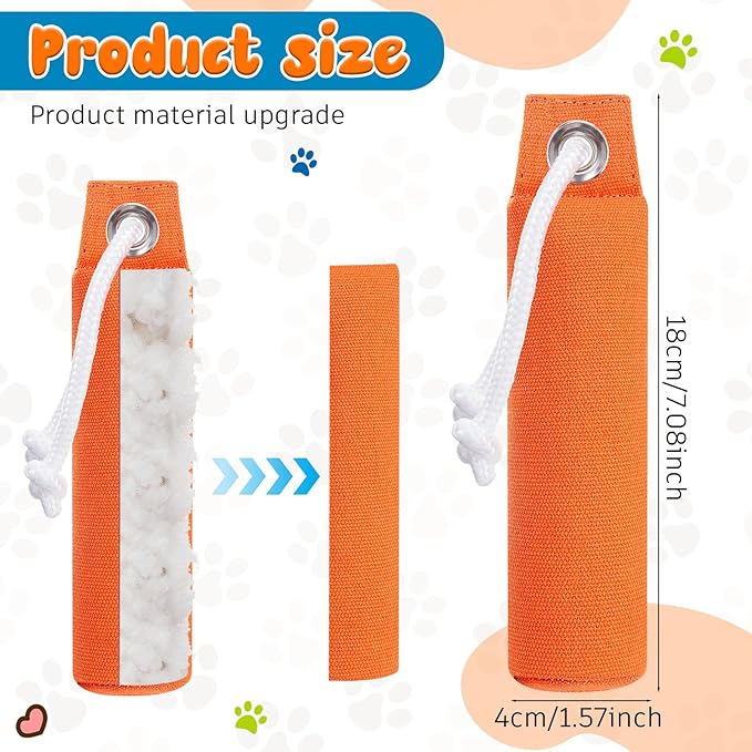 2 Pcs Dog Bumpers Canvas Training Dummy Hunting Dog Training Toys for Easy Throwing (Not Chew Toys)(Orange,7.1 x 1.6 Inches)