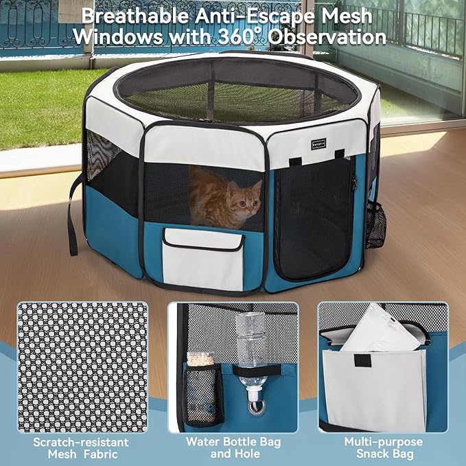 PETSFIT 45.5" Dog Playpen Indoor/Outdoor-Jump-Proof 28.5" Height with Removable Waterproof Mat & Zippered Roof | RV, Camping, Travel Dog Pen | Whelping & Cat Observation Space(45.5"L x 45.5"W x 28.5H)