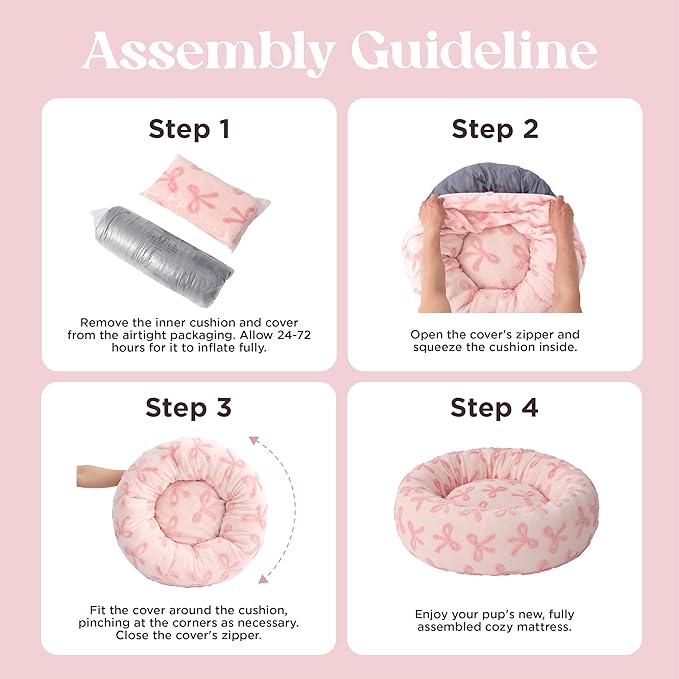 LE SURE Donut Small Dog Bed - Round Cat Beds for Indoor Cats Anti-Anxiety Calming Gift for Pets, Washable Cute Modern Beds with Jacquard Shaggy Plush & Anti Slip Bottom, 23 Inch, Pink Taffy