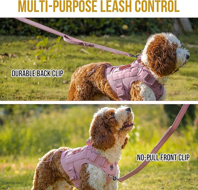 OneTigris Tactical Dog Harness Vest,No-Pull Service Dog Vest with Hook & Loop Panels,Adjustable Dog Vest Harness for Walking Hiking Training(Pink,S)