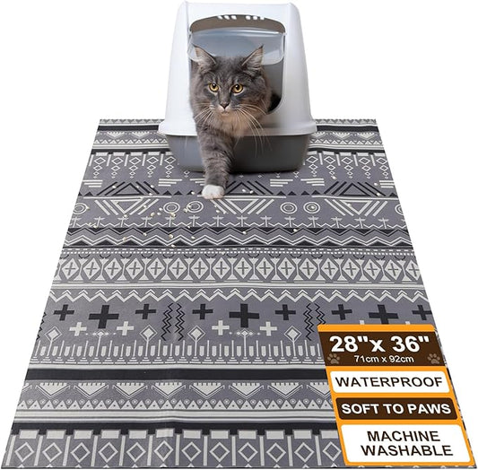 BEAUTYZOO Cat Litter Mat Large 28"x36" - Premium Waterproof Litter Trapping Mat with Non-Slip Backing, Cat Litter Box Mat Scatter Control for Floor, Machine Washable & Urine Proof, Soft for Kitty Paws