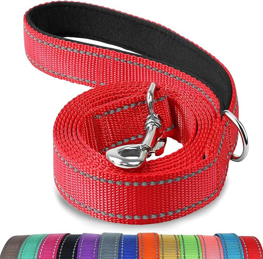 Joytale Dog Leash, 6 FT Double-Sided Reflective, Padded Handle Nylon Heavy Duty Leashes for Medium & Large Dogs Walking, Red