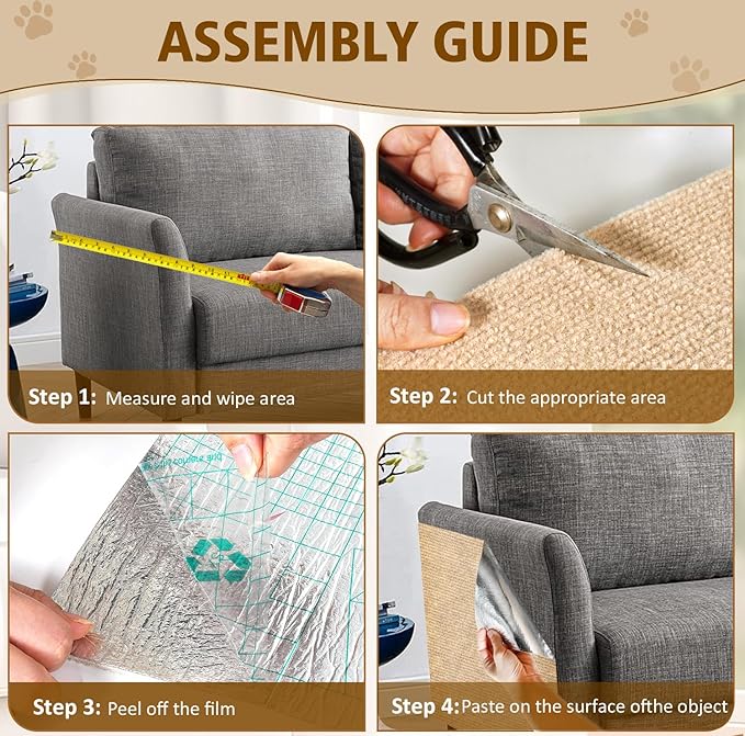 Cat Scratch Furniture Protector – DIY Climb Scratch Mat,Cat Scratch Pad, Couch Protector from Cat Claws, Trimmable Self-Adhesive Carpet for Indoor Sofa, Furniture (Beige, 78.7" x 15.8")