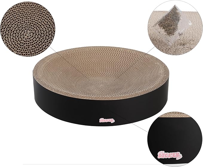CSR1010H Nelson 20.13" Modern Cardboard Round Bowl Cat Scratcher with Catnip, Ink