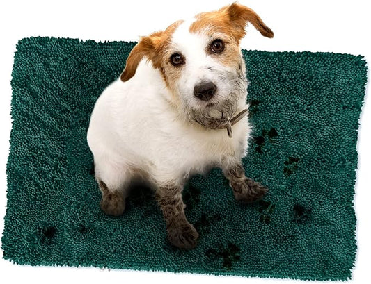 Soggy Doggy Doormat Plain Solid Color Design - Ultra Absorbent Microfiber Chenille Wet Dog Mat for Muddy Paws - Non-Slip and Machine Washable (Evergreen, Large 26” x 36”)