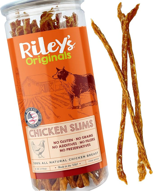 Riley's Chicken Sticks for Dogs - Natural USA Sourced Single Ingredient Dehydrated Real Meat Chicken Slims Jerky Treats, Made in The USA - 6 oz