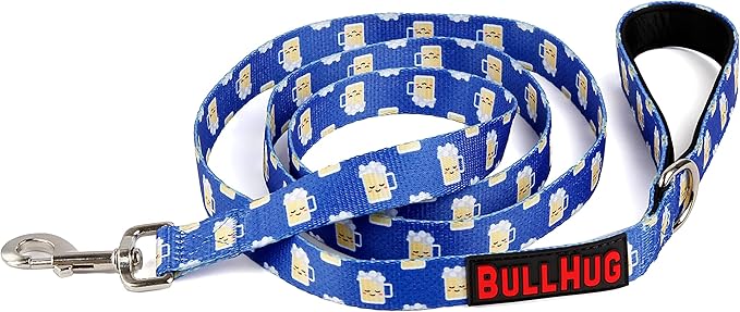 BULLHUG 6 FT Bulldog Leash with Padded Handle. Perfect for Bulldogs, French Bulldogs, Pugs & All Breeds. Leashes for Walking, Training Lead for Bulldogs (Beer Mug)