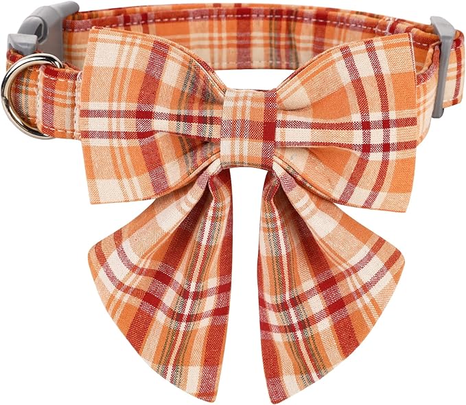 Lionet Paws Fall Dog Collar with Bowtie, Orange Dog Collar with Plastic Buckle for Puppy Dog Cat Halloween Thanksgiving Day Gift, XXS, 7-11 in
