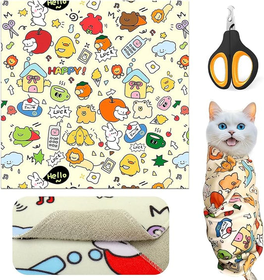 Cat Grooming Supplies - Cat Wrap for Cutting Nails with Cat Nail Clipper, Cat Restraint for Nail Clipping to Anti-Runaway/Scratch/Bitten, Cat Swaddle Wrap for Calming & Holding Cat (X Large)