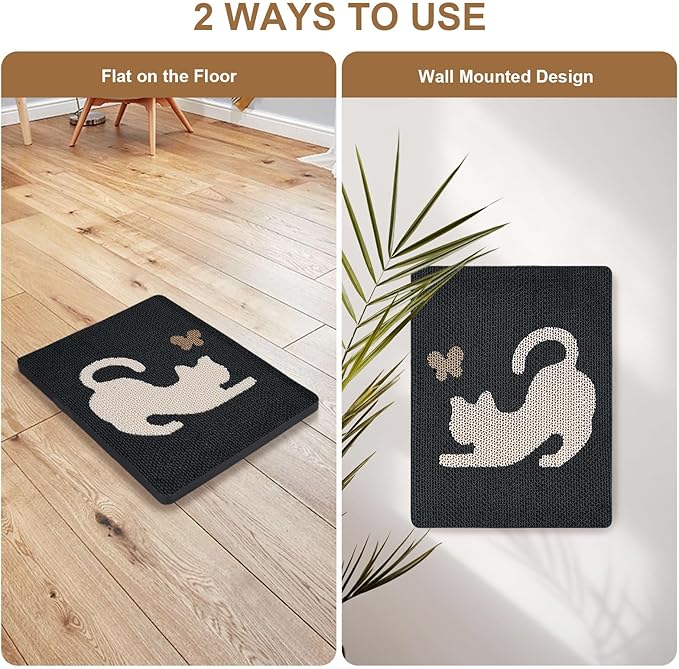 Ownpets Wall Cat Scratcher, Cute Vertical Cat Scratching Board, Wall Mounted Cat Scratch Pad for Wall, Glass, Wood, and Tile, Furniture Protector, Black