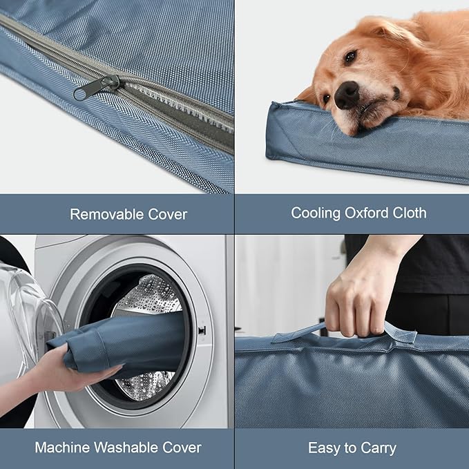 Outdoor Dog Bed for Small Dogs & Cats, Waterproof Dog Crate Mat Orthopedic Egg Crate Foam with Washable Removable Oxford Cover, Blue