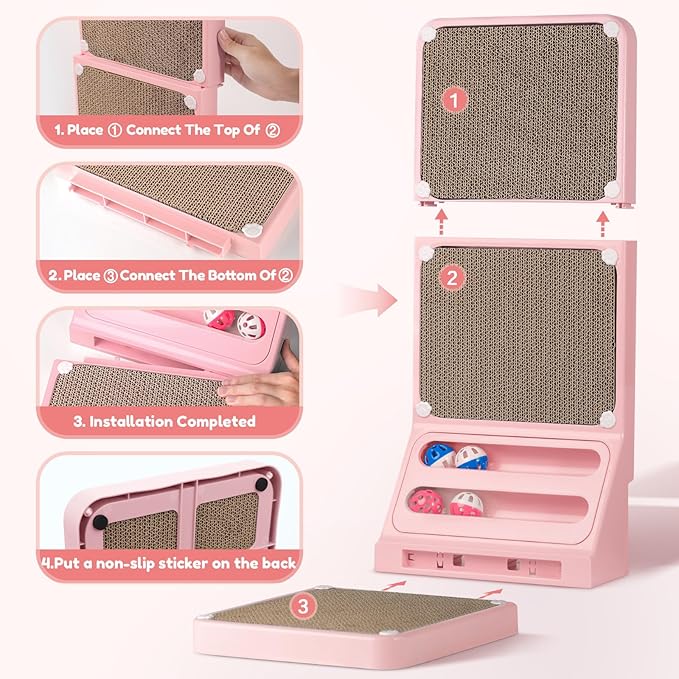 Cat Scratching Board Kitten Scratching Ball Wall Scratchers for Indoor Cats L Shaped Cat Scratcher Cats with Scratcher Pads Pink