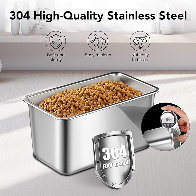 Dog Food Storage Container Stainless Steel with Scoop, 16 LB /11 LB Airtight Pet Metal Food Storage Bin, Cat Food Container for Dry Dog, Cat Food, Bird Seed, Keep Food Fresh, White