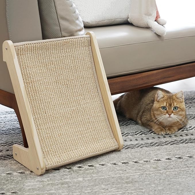 PETKARAY Sisal Cat Scratcher Ramp, L Shaped Scratching Post and Scratch Pad for Indoor Cats, Wall Furniture Protector(Small)