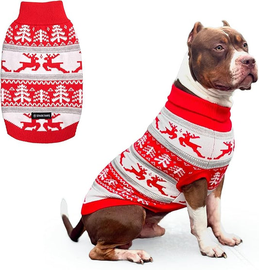 Spark Paws Christmas Dog Sweater - Ultra Soft Holiday Knit Sweater for Small, Medium & Large Dogs, Cute Pet Sweater for French Bulldogs & Big Dogs, Potty V Cut Design Jacket (Winter Wonderland, 4XL)