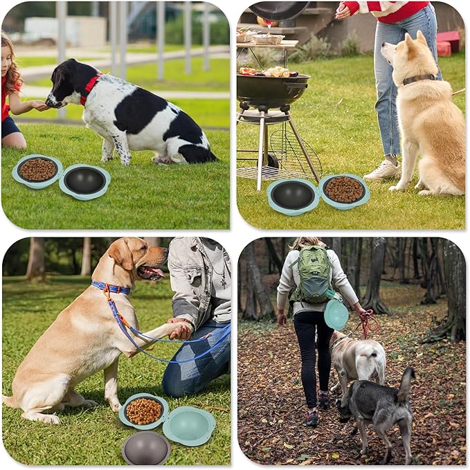 Portable Dog Bowls Travel Pet Bowls Food and Water Feeder, Pet Cats Puppies Feeding Watering Dish for Walking, Parking, Traveling, Camping (Green)