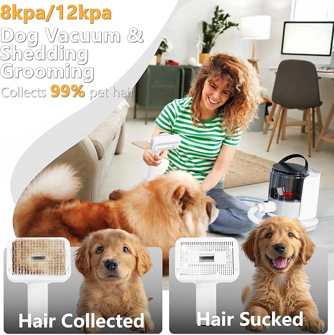 FOTING 5-in-1 Dog Grooming Vacuum, 12000Pa Dog Clippers & Shedding Brush Grooming Cleaning Tools Pet Grooming Vacuum, 2 Suction Levels