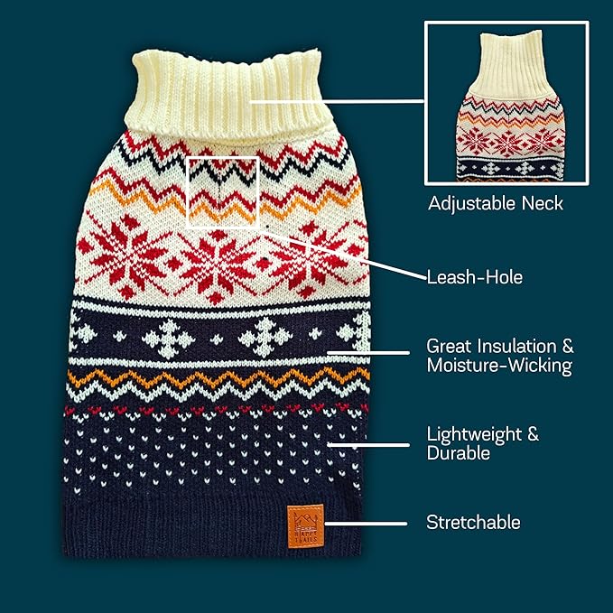 Cozy Acrylic Dog Sweater for Outdoor Adventures—Breathable & Insulating Knit—Classic Fit—Backpacking Gear for Dogs—Dog Hiking Gear—Dog Camping Gear (Medium, Nordic)