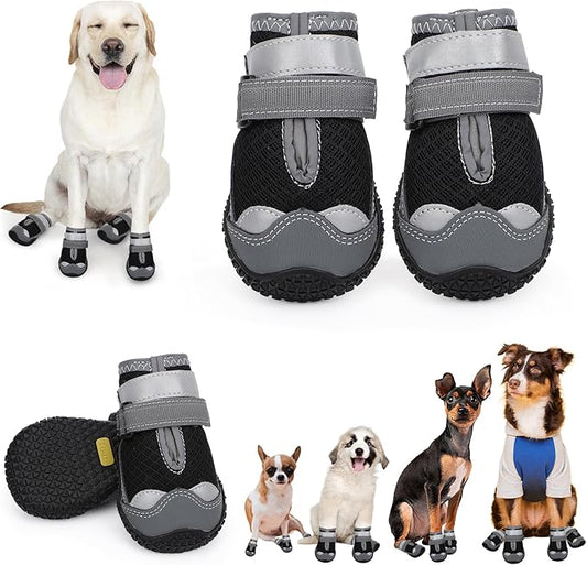 Dog Shoes for Hot Pavement,Dog Boots & Paw Protectors for Large Medium Size Dogs to Prevent Licking,Dog Booties with Reflective for Outdoor,Hiking,Hardwood Floors,Winter Snow(Black Grey,Size5)