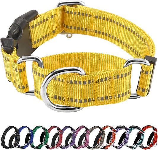 Hikiko Martingale Dog Collars Reflective Nylon Dog Collar with Quick Release Buckle Adjustable Training No Slip Dog Collar (Small, Yellow)