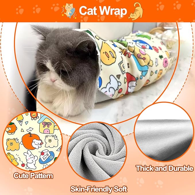 Mity rain Cat Grooming Supplies - Cat Wrap for Cutting Nails with Cat Nail Clipper, Cat Restraint for Nail Clipping to Anti-Runaway/Scratch/Bitten, Cat Swaddle Wrap for Calming & Holding Cat (XXLarge)