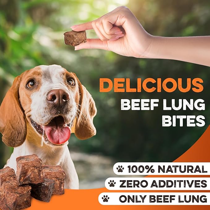 BRUTUS & BARNABY Beef Lung Bites for Dogs - 100% Single Ingredient Dog Treat Made in USA - Protein Packed, Crunchy, Healthy Dog Treats - Grain Free, Rawhide Free, No Additives