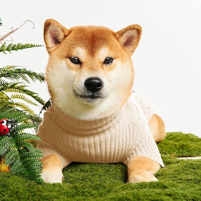 Haloumoning Classic Knit Pullover Dog Sweater, Turtle-Neck Dog Christmas Sweater, Warm Soft Sweaters for Girl Boy for Small Medium Large Dogs